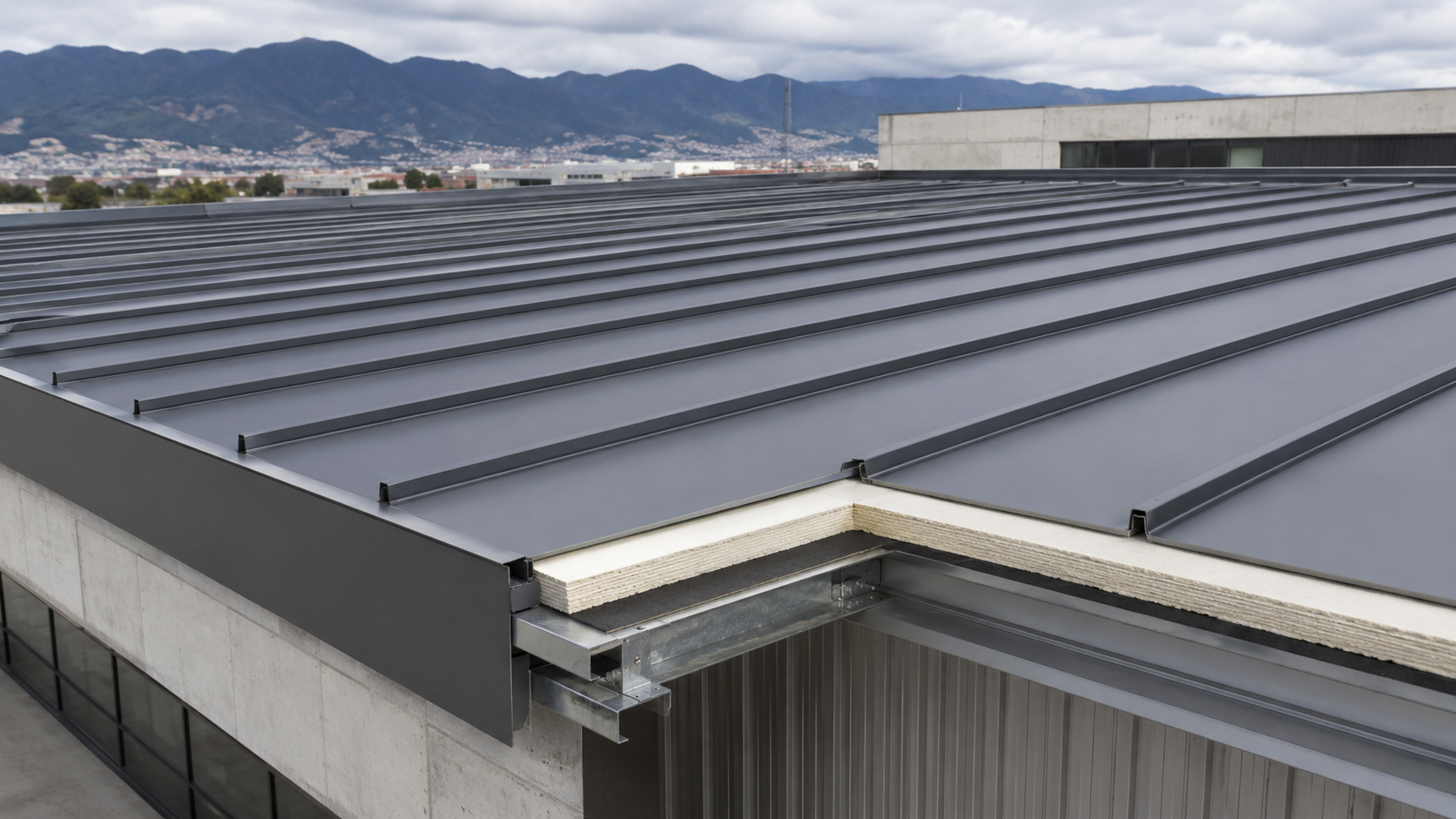 Cubierta Standing Seam termoacústica con aislamiento para proyectos en Bogotá