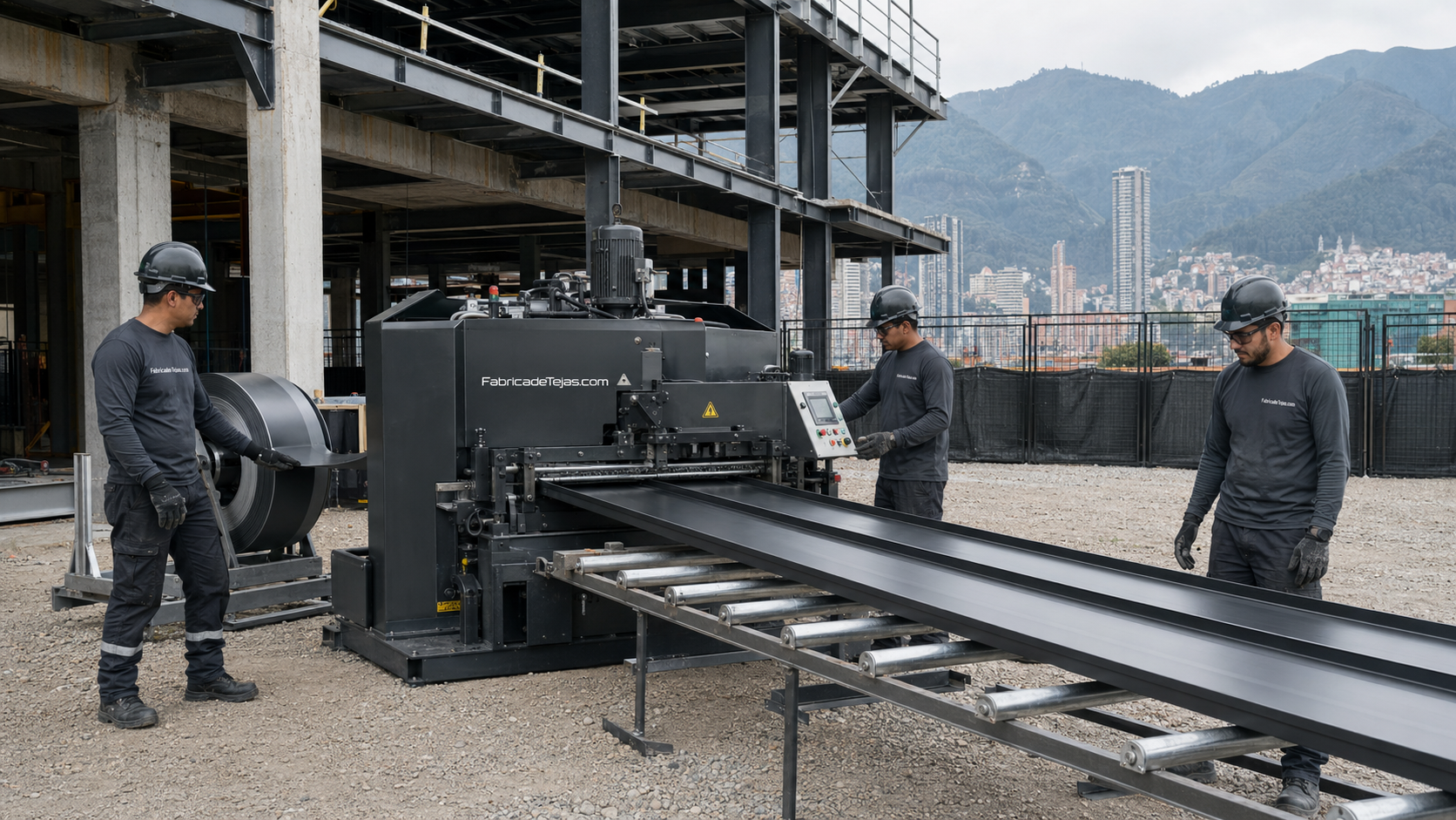 Fabricación de teja Standing Seam directamente en obra con máquina perfiladora en Bogotá